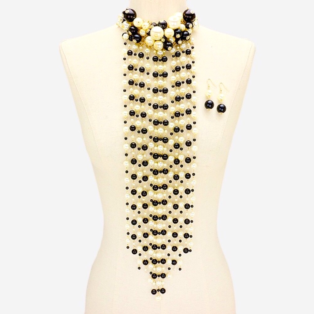 Free Earrings 🎊 13 Strands Lux Cream Draped Pearl Statement Necklace